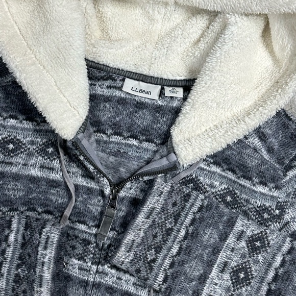 LL Bean Womens Medium Gray Fair Isle Hoodie Fleece Sweater Full Zip Long Sleeve - Picture 10 of 10